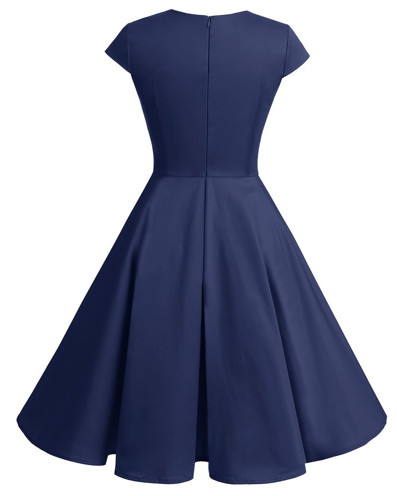 Bbonlinedress Bbonlinedess Women's Plus Size 1950s Vintage Cocktail Dress Short Retro 50s 60s Style Work Party Winter Formal Fit and Flare A Line Formal Wedding Guest Dress Navy 3XL - Image 5